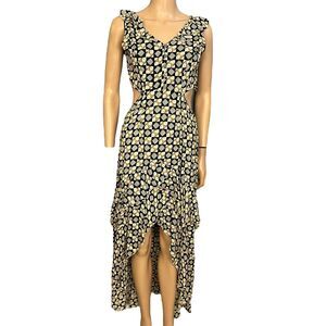 Label By Rita Kumar High Low Maxi Dress Geometric Print Cutout Waist Ruffle